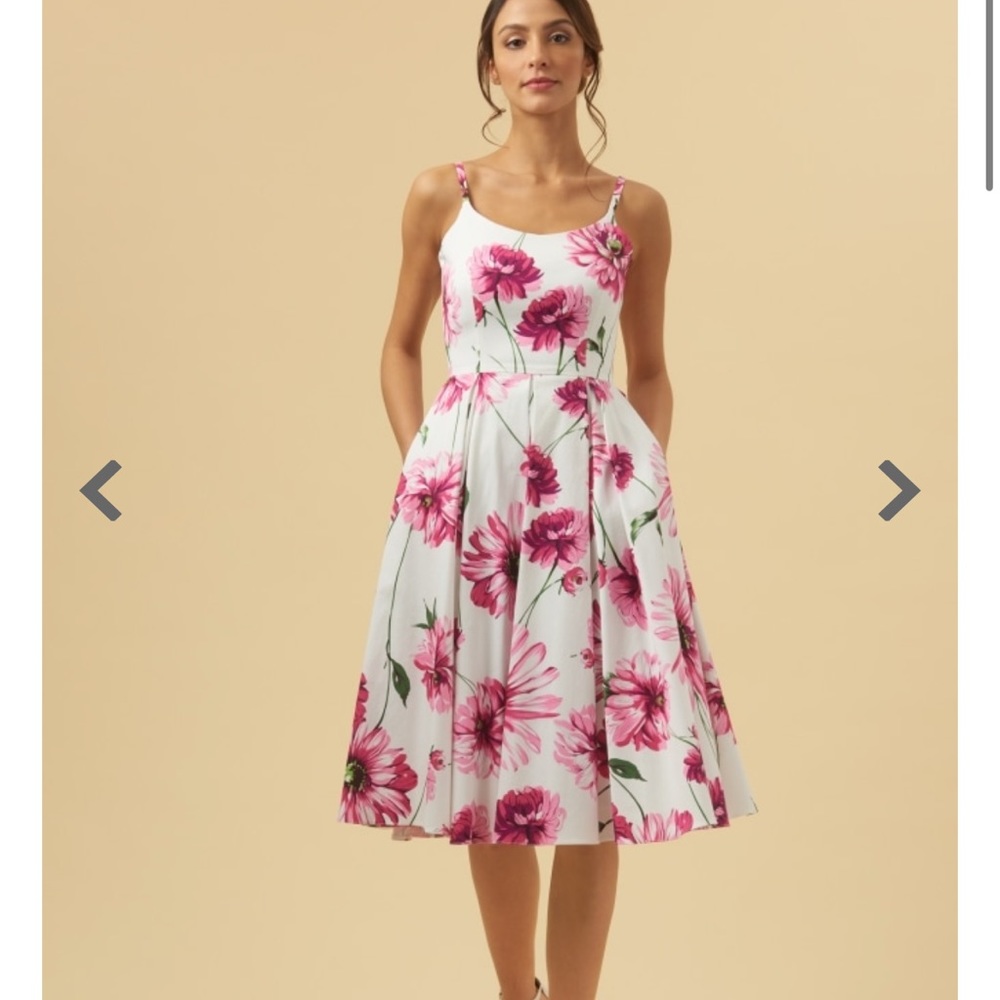 PRISCILLA PINK & WHITE CHELSEA MIDI DRESS